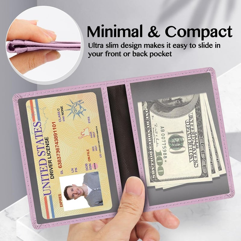 Unaone Slim Minimalist Wallet - Premium Leather RFID Blocking Front Pocket Wallets with 8 Card Slots and 2 ID Window, Purple - Image 5
